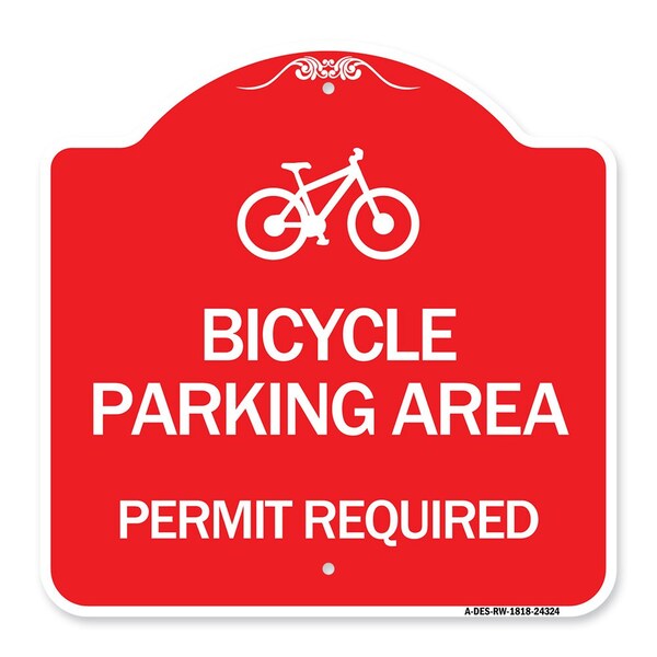 Signmission Bicycle Parking Area-Permit Required W/ Graphic, Red & White Aluminum Sign, 18" x 18", RW-1818-24324 A-DES-RW-1818-24324 - main